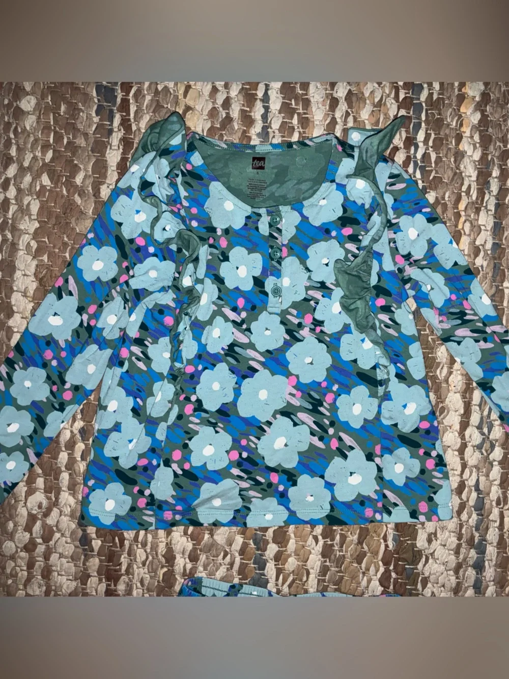 Tea Collection Blue Floral Long-Sleeve Set for Kids